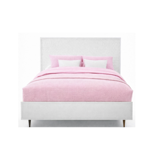 Cotton Candy luxury white panel bed frame with pink bedding.